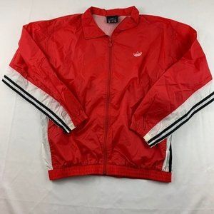Adidas Mens Track Jacket Red White Full Zip‎ Long Sleeves Mesh Lined Mock Neck L